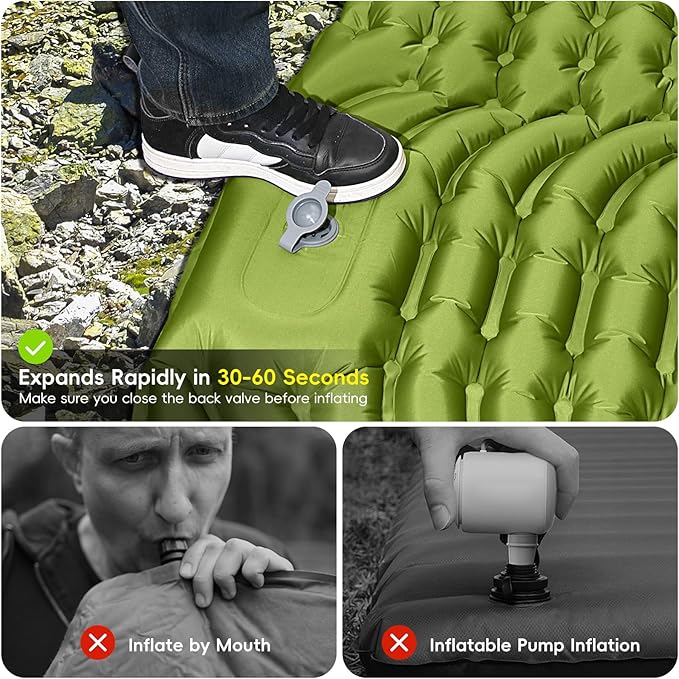 Double Sleeping Pad, Ultralight Self Inflating Camping Sleeping Pad for 2 Person with Pillow, Built-in Foot Pump, Portable Camping Mat for Backpacking, Hiking, Beach, Travel Tent