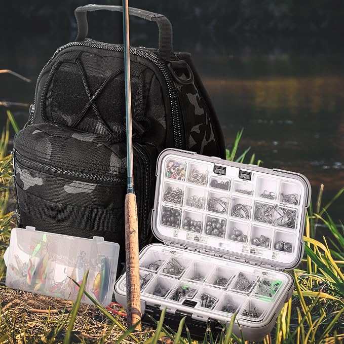 Seenelling 482 Pcs Fishing Tools Kit Fishing Accessories Kit Include Fish Hook Lures Hook Remover Lip Gripper Backpack for Men Women Gifts