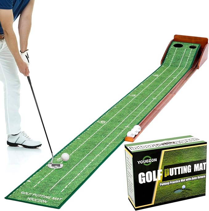 YOUCZON Putting Green Indoor,Golf Putting Mat with Auto Ball Return,Premium Crystal Velvet Surface, Practice Putting mat, Perfect Training Aid & Gift for Golf Lovers Christmas