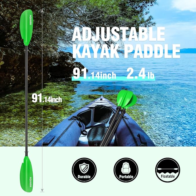 Kayak Paddle 231cm/91inch, Aluminum Shaft with Reinforced Fiberglass Blade, Adjustable Lightweight Kayaking Oars for Boating Canoeing