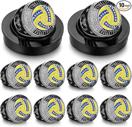 Highergo 10 Pcs Basketball Softball Baseball MVP Dancer Champion Trophy Ring with Display Stand Star Football Soccer Volleyball Golf Cheerleading Bowling Track Field