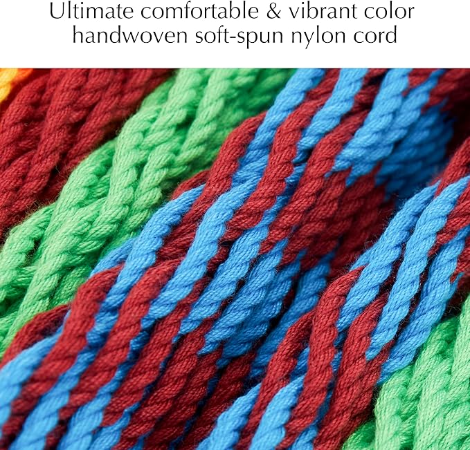 PNAEUT Handwoven Mayan Hammocks for Outside, Handwoven Thick Soft Rope Double Hammocks for Outdoor Indoor, Max 600 lbs Capacity, Tree Straps, Carabiners & Carrying Bag Included (Tropical, X-Large)