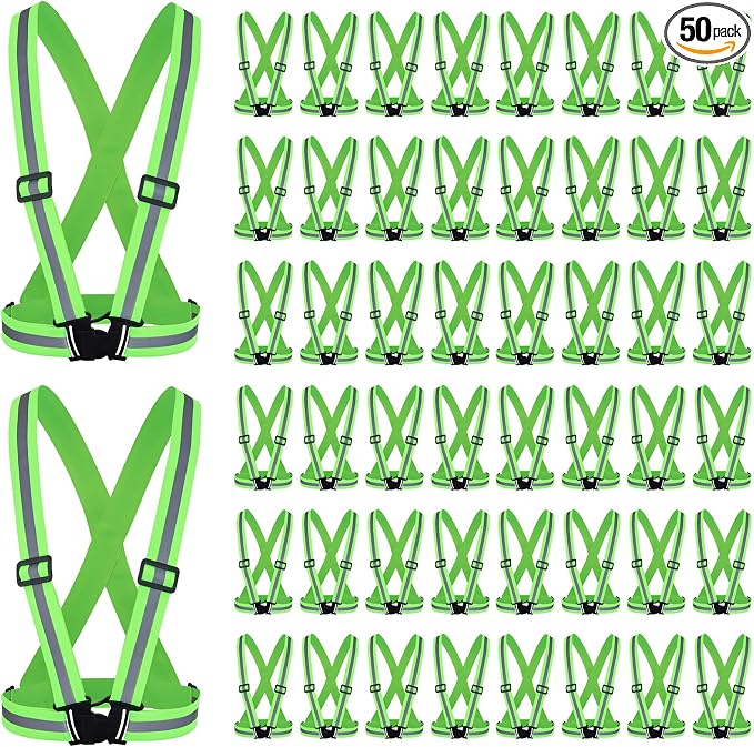 Hercicy 50 Pcs Green Reflective Vest High Visibility Safety Vest Bulk Adjustable Straps for Construction Workers Traffic Control Warehouse Job Site Use(Green)