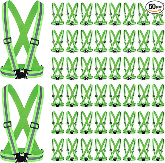 Hercicy 50 Pcs Green Reflective Vest High Visibility Safety Vest Bulk Adjustable Straps for Construction Workers Traffic Control Warehouse Job Site Use(Green)