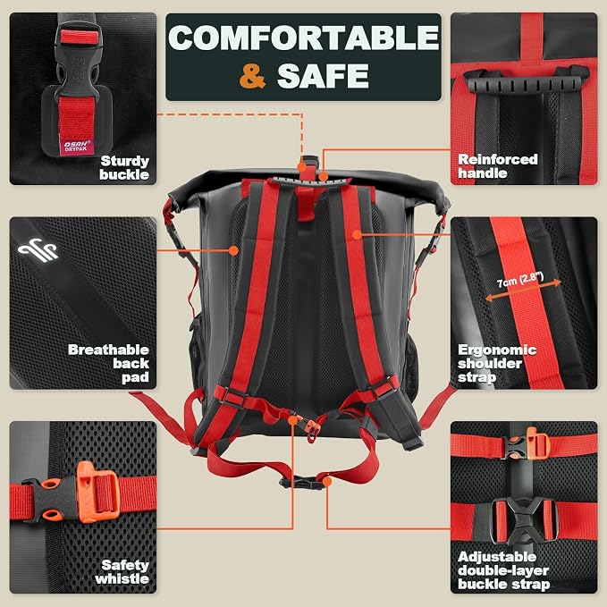 OSAH DRYPAK Waterproof Backpack Dry Bag 25L/35L/55L/85L – Heavy Duty Roll-Top Hiking Backpack Sack Keeps Gear Dry for Travel, Kayaking, Boating, Camping, Rafting and Fishing