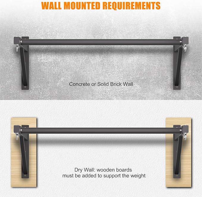 Pull Up Bar Wall Mounted, Heavy Duty 650 lbs Capacity Chin Up Bar, 48" Multi-Grip Strength Training Pull-up Bars, for Home Gym Garage/Backyard Total Body Workout, Ease Of Use Mounting