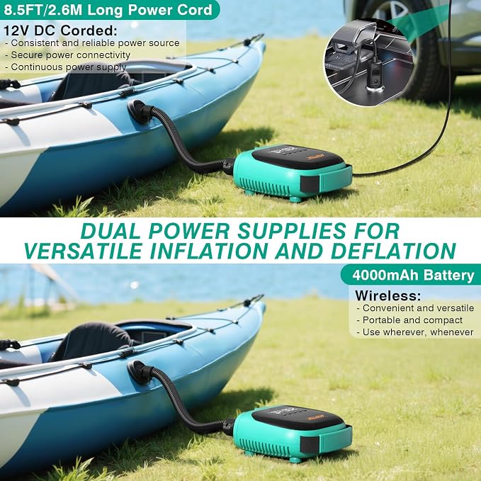 AGPTEK Paddle Board Pump Electric Sup Air Pump 20PSI Portable, Auto-Off 12V DC Car Connector for Inflator & Deflator Inflatable Stand up Paddle Boards,Boats,Inflators
