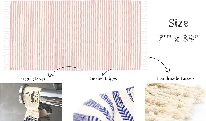 Bazaar Anatolia Turkish Beach Towel – 100% Cotton, Quick Dry, Sand Free Striped Towel for Bathroom and Travel, Sage Olive Color – Oversized 71x39 Inches – Arpa Green