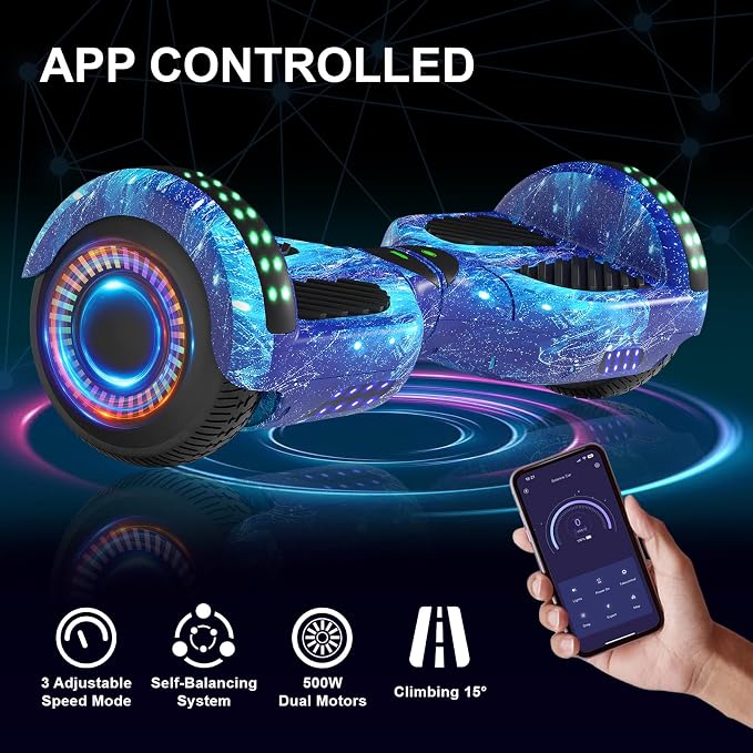 Kids Scooter with Bluetooth Speaker & Corlorful LED Lights, Dual 250W Motor 7.5 Mph Speed, Gifts for All Ages