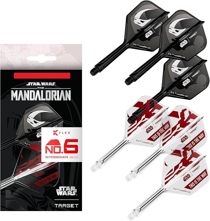 Target Darts Star Wars Mandalorian K Flex Integrated Dart Flights & Shafts | Character Inspired Pack of 3 K-Flex, No.2 & No.6 | Short, Intermediate & Medium Disney Kflex Accessories