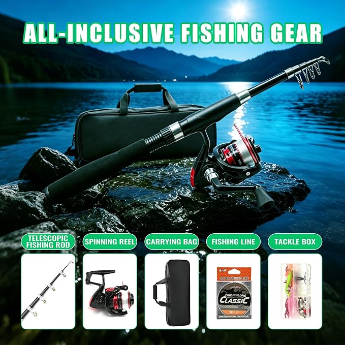 2pcs 5.9FT Fishing Rod and Reel Combo, Telescopic Carbon Fiber Poles