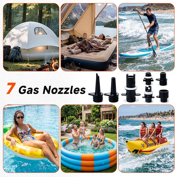 Paddle Board Electric Pump, 50 PSI High Pressure SUP Pump with Auto-Off, 12V DC Paddleboard Pump with Inflation & Deflation, 8 Nozzles Air Pump for Paddle Board, Inflatables, Kayaks, Car Tires