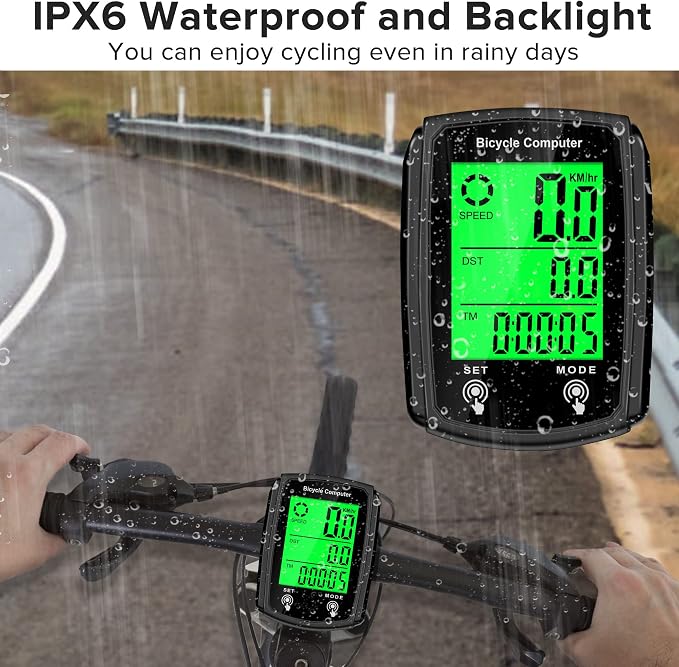 Bike Computer and Bicycle Odometer Wired MPH KM/H Bike Speedometer with Automatic Wake-Up Cycling Speed Tracker LCD Display & Single Mileage & Multi-Functions Accessories