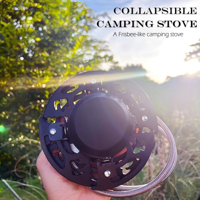 Foldable Camping Stove, Portable Windproof Gas Stove with 3 Gas Canister Converters - Compact Outdoor Cooker for Hiking Backpacking, Includes EVA Carrying Case, Wind Shield & Pot Support (Black)