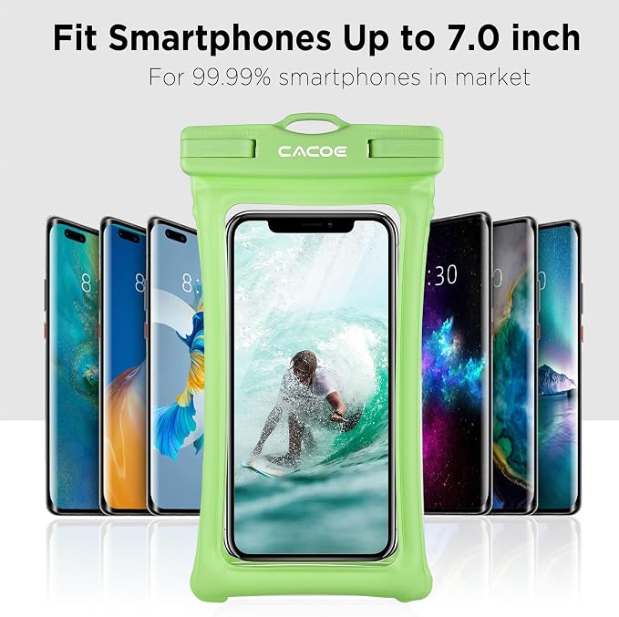 CACOE [Floatable] Floating Universal Waterproof Phone Case 2 Pcs-Up to 7.0",Phone Pouch with Adjustable Neck Lanyard,IPX8 Cellphone Dry Bags for Beach Pool Swimming（Black+Dark Green）