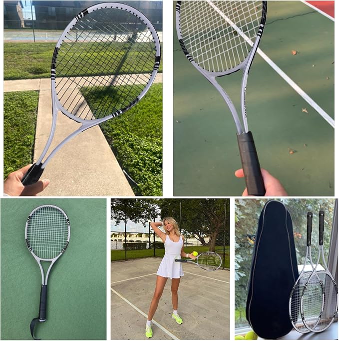 UUBEMM Tennis Rackets 2 Players Recreational for Adult,Lightweight Tennis Racquets for Beginner Student Training,Tennis Racket Set with Carrying Cover Bag,Grip Tapes,Tennis Balls