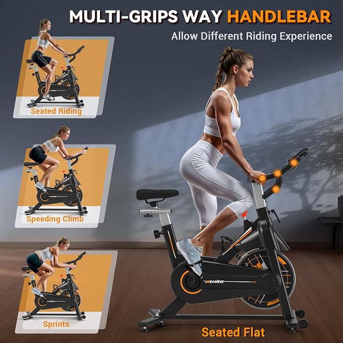 WENOKER Exercise Bike,Indoor Bike with Silent Belt Drive, Heavy Flywheel | Stationary Bike Multi-grips Handlebar and Upgraded Digital Display for Home, Orange