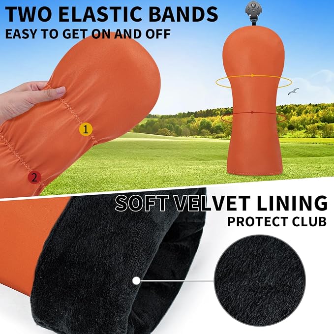 Golf Accessories Golf Club Covers for Driver, Fairway, Hybrids - Golf Driver Headcover/Golf Fairway Wood Head Cover/Hybrid Headcover for Men/Women Golfer