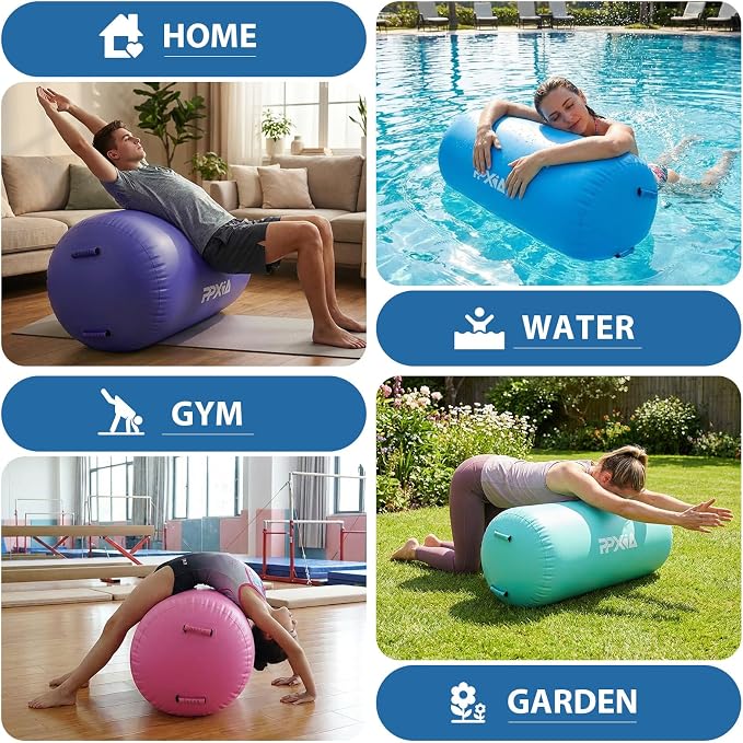 Gymnastics Air Roller Air Barrel Inflatable Tumbling Mat, Tumble Track Backhandspring Mat Gymnastic Equipment with Pump for Yoga Training Cheerleading Home Use