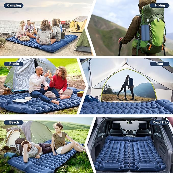 Sleeping Pad Camping, Ultra Lightweight & Compact Mattress for Outdoor & Indoor, Portable Sleeping Mat with Built-in Foot Pump & Pillow for Backpacking, Hiking, Traveling,Tent,Garden,Picnic