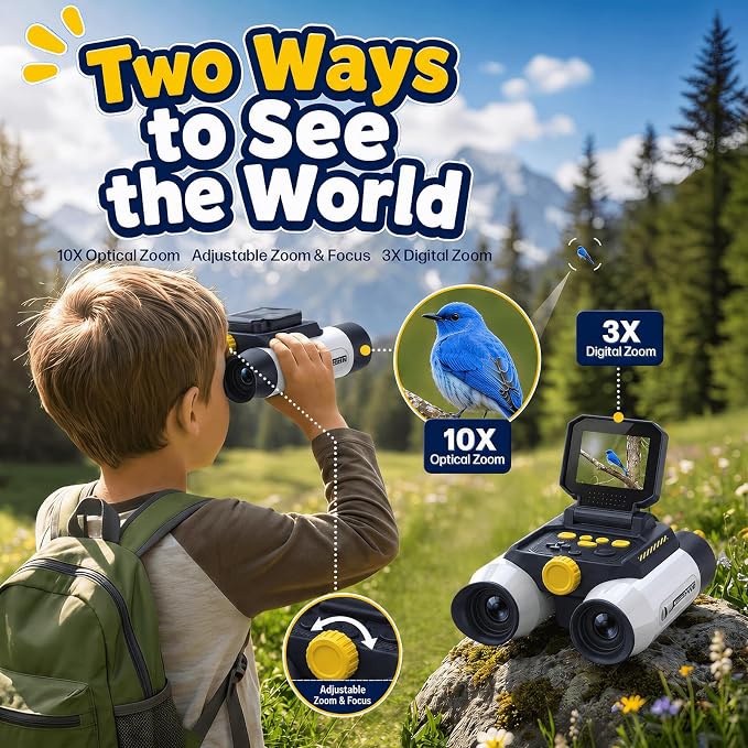 Binoculars for Kids with Night Vision,48MP Photo & 1080P Video | 10X Optical Zoom Digital Binoculars with 2.4" IPS Screen, 20 Built-in Games, STEM Outdoor Toys Gift for Boys Girls Age 4-12