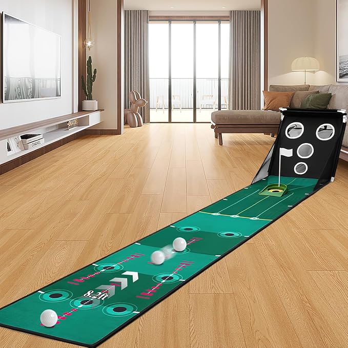 Losbenco Golf Putting Green, Indoor Putting Matt for Golf Practice with Putter, Putting Cup, 6 Balls, Automatic Ball Return, Mini Course Set for Home Office Backyard Indoor Outdoor Use