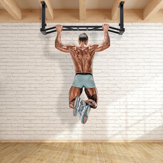 Kipika 48" Ceiling Mounted Pull Up Bar, Heavy Duty Multi-Grip Chin Up Bar,Mounted Pullup Bar, Adjustable Height, Pull Up Bands for Chin Ups & Body Stretching, Ideal for Home Gym and Strength Training