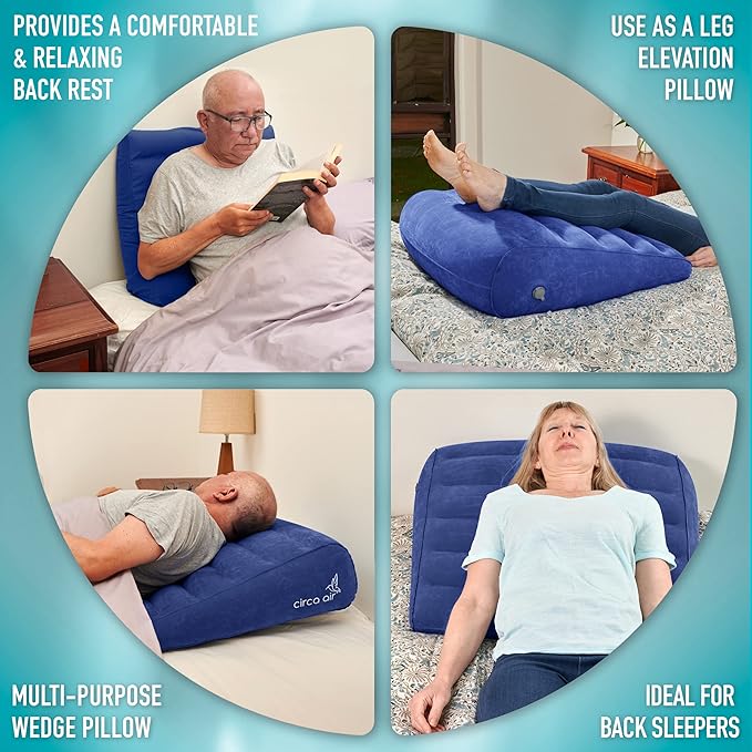 Circa Air Inflatable Triangle Pillow for Travel - Extra Wide 27", "Travel Wedge Pillow with Cover, Elevated for Sleeping, Acid Reflux, Anti Snore, GERD, Leg Elevation
