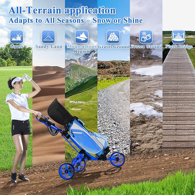 Tivor Lightweight Golf Push cart 3 Wheel,Foldable Golf Trolley for Adults and Junior with Ergonomic Adjustable Handle, Scorecard Holder, Umbrella Mount, Foot Brake, All-Terrain Wheels