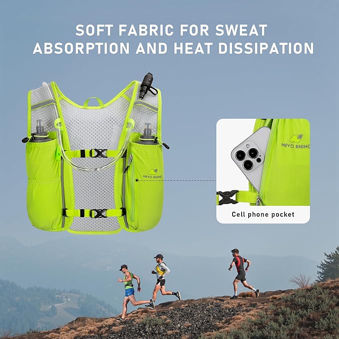 N NEVO RHINO Running Vest, Hydration Vest Pack, Lightweight Hydration Backpack with 1.5L Water Bladder for Hiking, Trail,Cycling,Bike,Marathons for Women Men