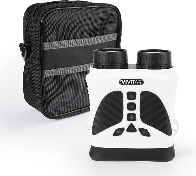 Vivitar - Digital Camera Binocular, 16MP High-Resolution Photos, Full QHD 2.7K Video, Day & Night Use, Compact Design, Soft Rubber Drop-Resistant Red Body, for Sports, Travel & Outdoors (White)