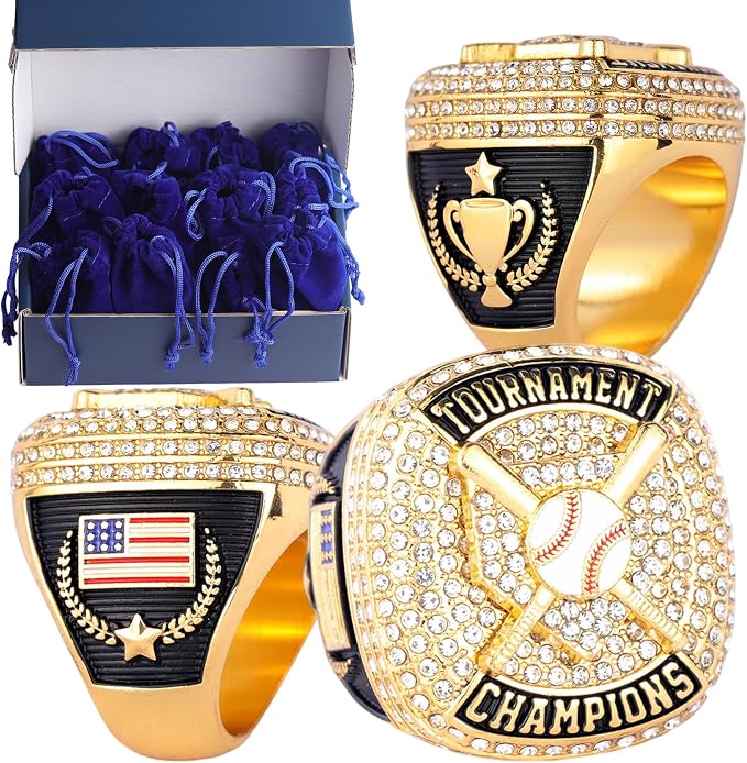 12 pcs Pack Baseball Home Plate Championship Trophy Ring Award Gift for Tournament Teams palyers Awards Size 9.5 Gold, Silver, Bronze Color
