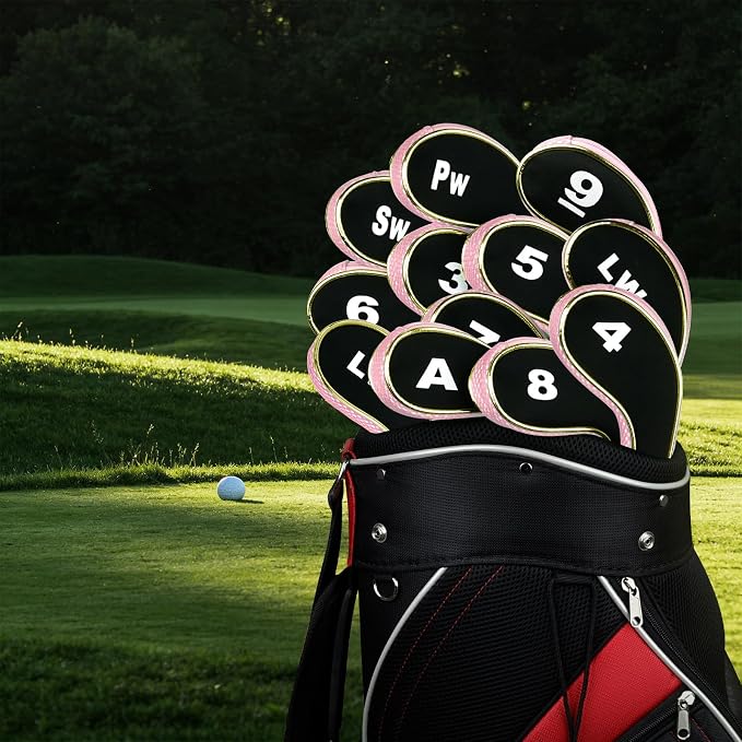 Andux Gold Golf Iron Club Head Covers No. on Both Sides Long Neck with Zipper 12pcs/Set