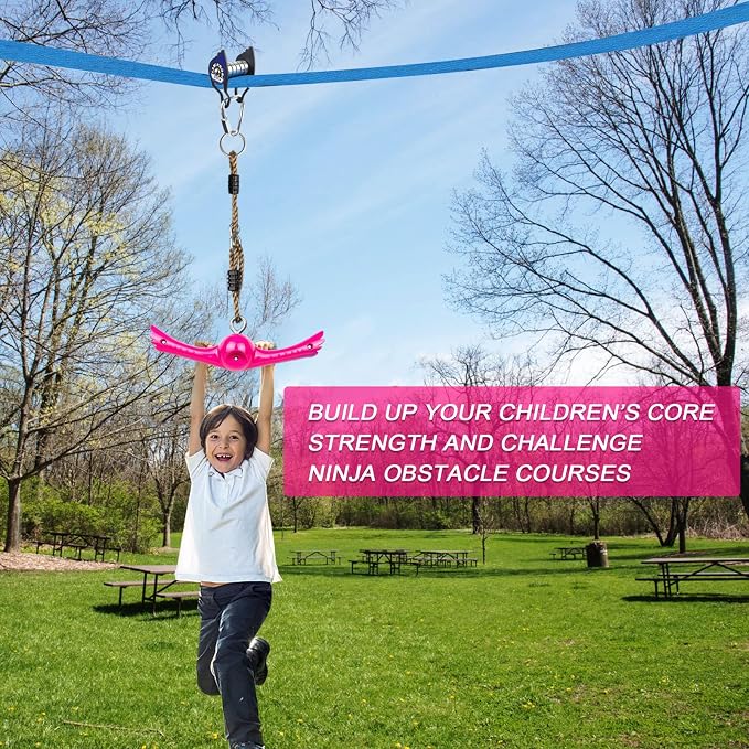 YAMIPROBI Ninja-Twister Swing Spins Set: Slackline Attachments - 360° Handle Twist-Spin Flips Toy Activate Ninja Powers - Ninja Warrior Accessories - Kids Ninja Hang Toys for Playground Backyard,Pink
