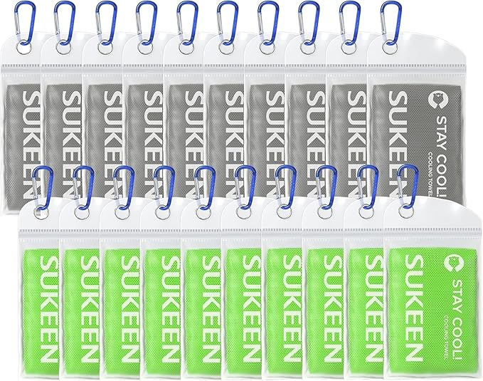 Sukeen Cooling Towels for Neck and Face(40"x12"), Cool Towels for Neck, Cooling Towels for Hot Weather, Sweat Towel for Gym, Workout, Sports, Green Dark Gray 20Pcs