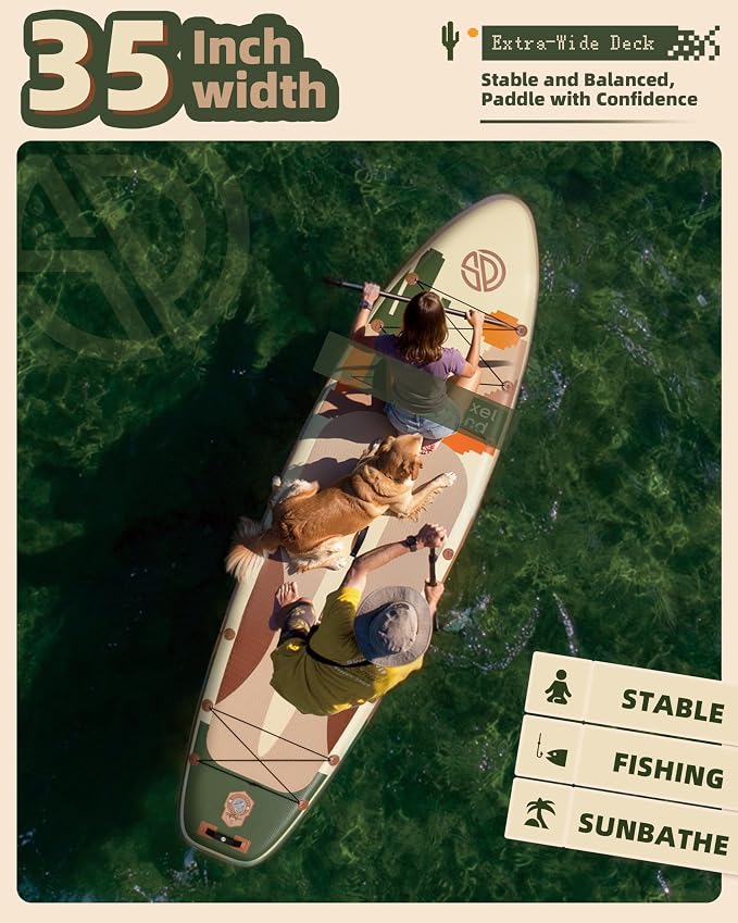 11'6×35" Super Wide Inflatable Stand Up Paddle Board, Ultra Stable SUP Board for Adults, 450lb Capacity with Shoulder Strap, 100L Backpack, Removable US Fin, Floating Paddle, Safety Leash