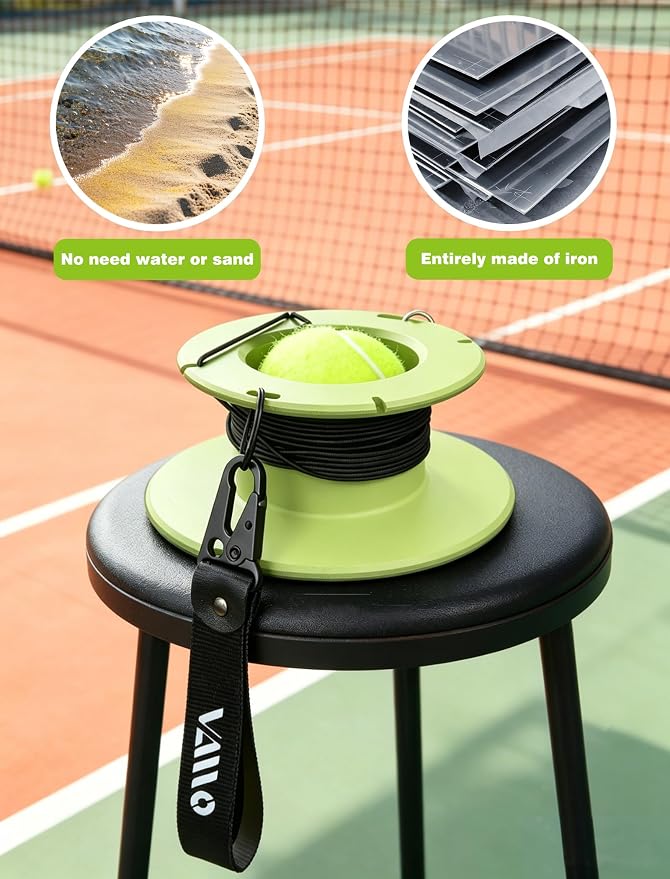 VAIIO Professional Tennis Trainer - Full Metal Portable Solo Rebounder with 3 High-Elastic String Balls, Ideal for Adults, Kids, Beginners & Advanced Players