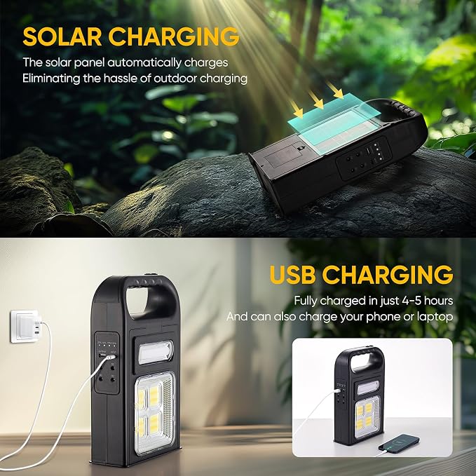 Solar Flashlight with USB Cable，6 Modes Solar LED Camping Light Rechargeable，8000LM Super Bright Emergency Light，IP67 Waterproof, Handheld Spotlight，Multifunctional LED Searchlight for Emergency