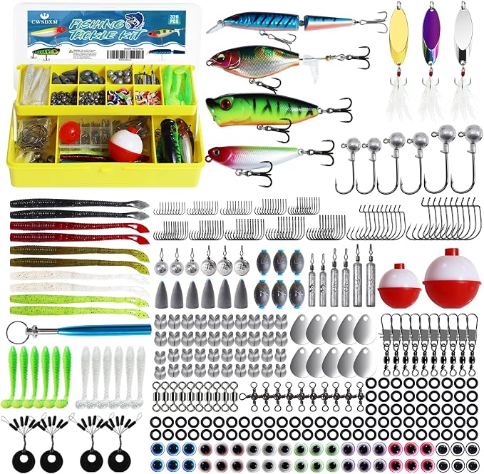 326 Pcs Fishing Tackle Box Kit – Complete Fishing Gear Set with Lures, Hooks & Spoons for Freshwater & Saltwater | Bass Fishing Kit | Fishing Gifts for Men | Fishing Equipment for Beginners