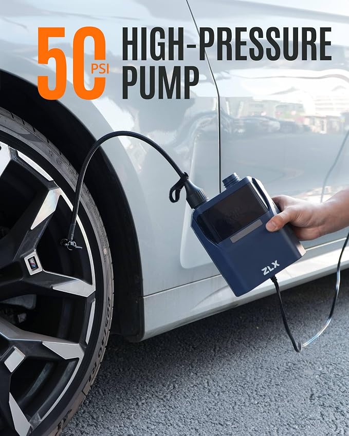 ZLX Paddle Board Pump, 50PSI SUP Pump with 12V DC Car Connector-No Battery, High Pressure Dual Stage Inflation & Deflation Paddle Board Accessories for Inflatables, Kayaks, Boats, Tent, Air Mattresses