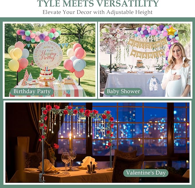 WellSign Over The Table Rod Stand with Clamps Adjustable 31"-110" Length 31"-64" Height, Table Balloon Arch Stand for Wedding Valentine Engagement Party, Black Table Arch Frame Hanging Decor Rod