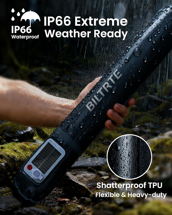 24" Inflatable Solar Camping Lantern,Magnetic LED Tube Light with USB-C 2000mAh Phone Charger,IP66 Waterproof TPU Tent Light for Hurricane Emergency,Backpacking & Off-Grid Survival (Black)