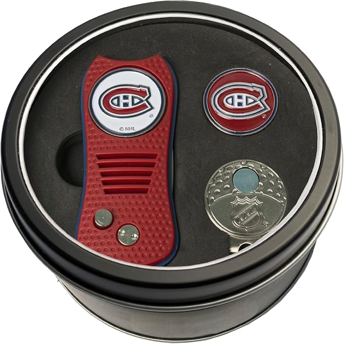 Team Golf NHL Gift Set Switchblade Divot Tool, Cap Clip, & 2 Double-Sided Enamel Ball Markers, Patented Design, Less Damage to Greens, Switchblade Mechanism