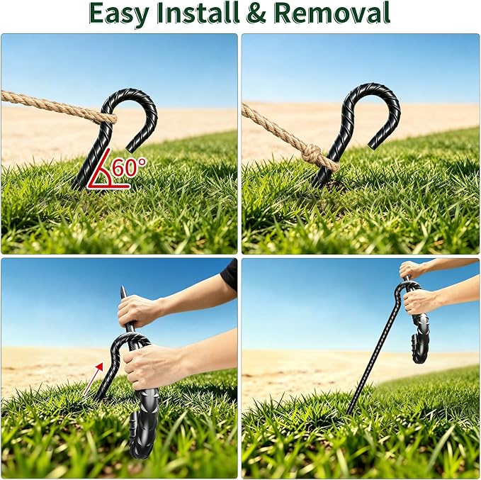 18 Inch Rebar Stakes 1/2" Diameter 12 Pack Heavy Duty Tent Stakes with Loop | Ground Stakes for Camping Canopy Trampoline, Garden Tree Support, Dog Tie Out, Black