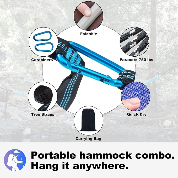 GAFETE 14ft 2 Person Hammock for Outside, Quick Dry Textilene, Portable Hammocks Without Stand with Folding Steel Spreader Bar, Carrying Bag, Tree Straps, Pillow & Sidebag, 550 lbs Capacity (Flag)