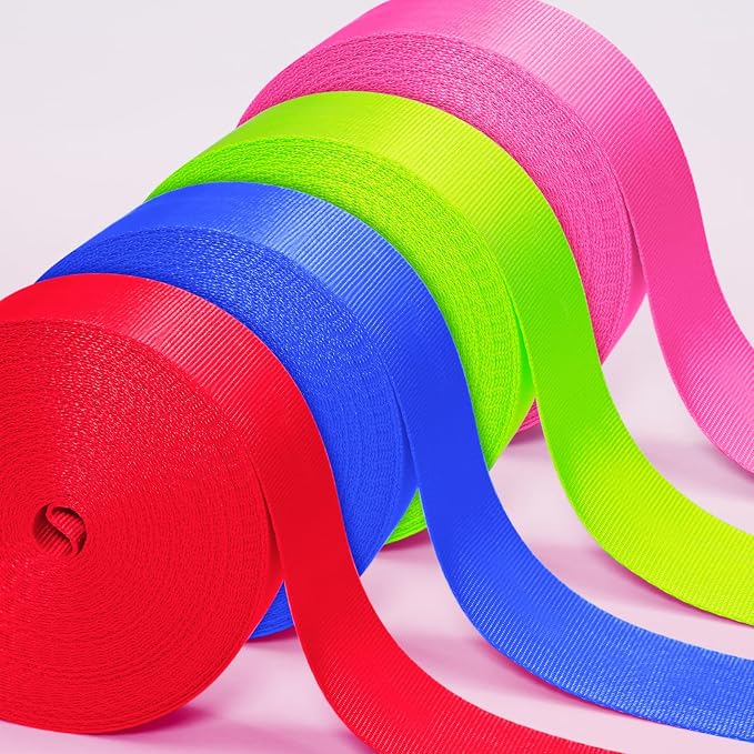 Nylon Webbing 1 Inch 1.5 Inch, 12 Rolls Webbing Strap for Bags, Pets, Climbing Outdoors Indoors Crafting DIY