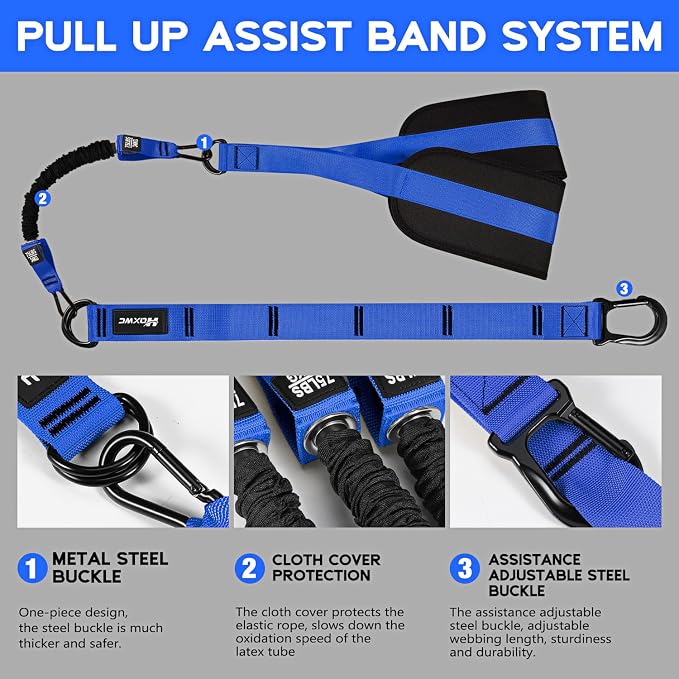 HOXWC Pull Up Assistance Bands, Adjustable Heavy Duty Resistance Band for Pull Up, 3 Pull Up Bands, Comfortable Fabric Feet/Knee Rest, Assistance Bands for Pull-Up, Home Fitness, Body Stretching