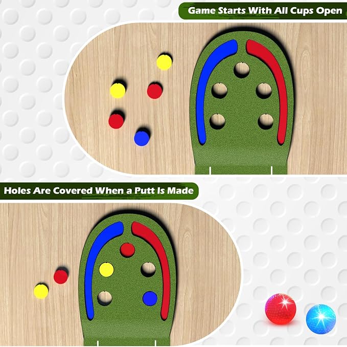 TERRAMUS Upgraded Golf Putting Mat for Kids, Putting Green with LED Light up Holes, Glowing Balls, 2 Clubs, Toy Golf Set, Golfing Mats Indoor Outdoor, Sport Game Golf Gift for for Kids Teens Family