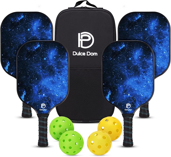 Dulce DOM Pickleball Paddles Set of 2/4 - USAPA Approved, 4 Indoor Outdoor Pickleball Balls, Fiberglass Surface Paddle Racket with Cover Bag, Ideal Training Equipment Gift for Men & Women