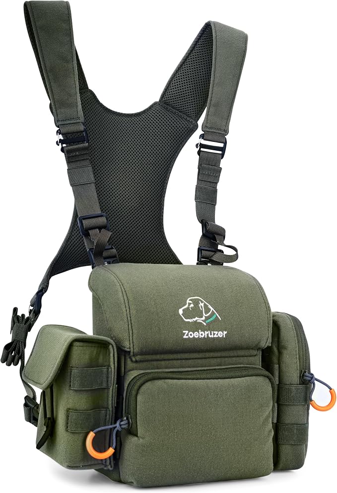 Binocular Harness Chest Pack, Bino Harness Bag with Rangefinder Pouch & Rain Cover, Molle System Multifunction Hunting Pack